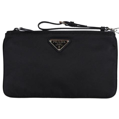 Prada Black Tessuto Nylon Pouch Case Clutch w Silver Prada 